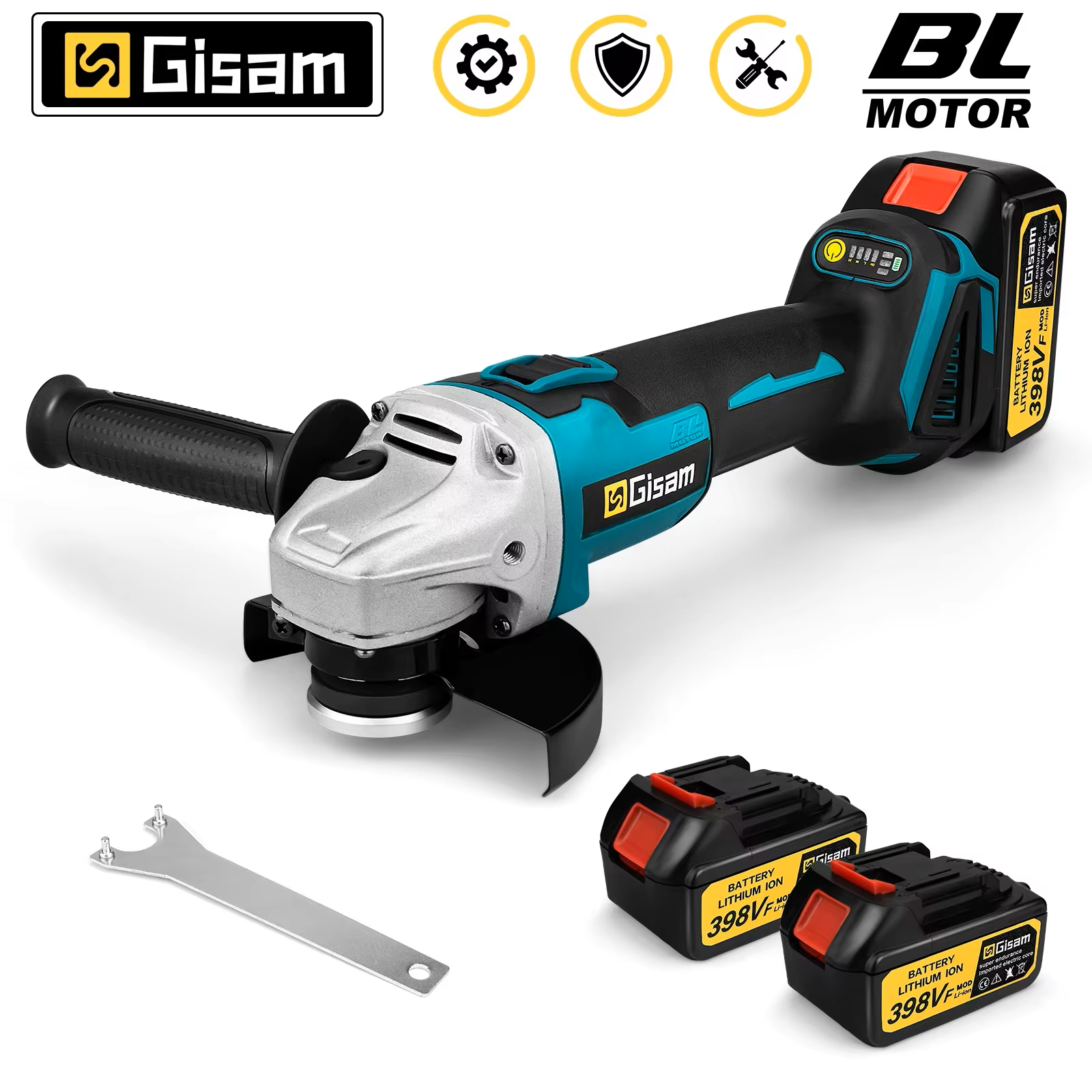 GISAM Bezszczotkowa szlifierka kątowa 125mm M14, bezprzewodowa maszyna do cięcia, elektryczne narzędzie szlifierskie kompatybilne z pinami akumulatora Makita 18V